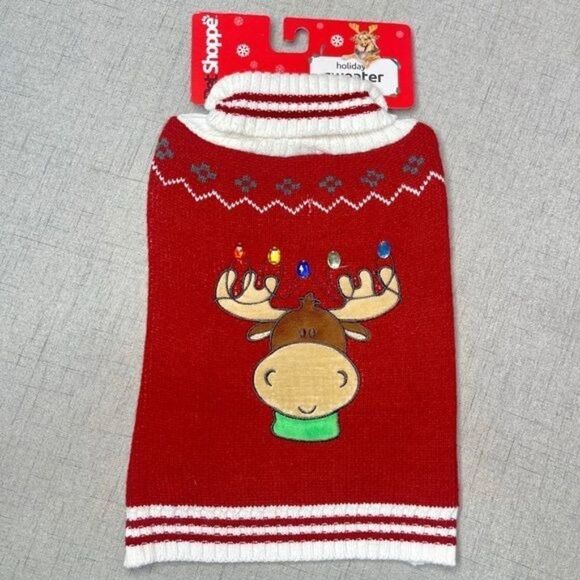 Pet Dog Christmas Sweater Reindeer with Lights Red White Medium Nwt - Picture 1 of 6